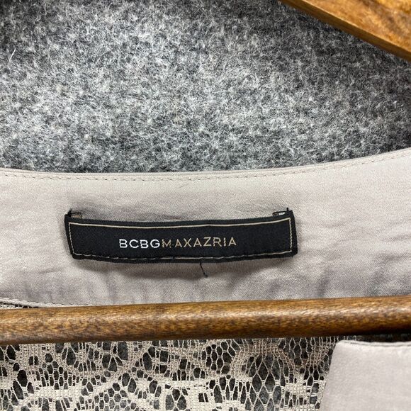 BCBGMAXAZRIA Blouse Women M Medium Gray Striped V-Neck Short Sleeve Casual - Picture 5 of 7